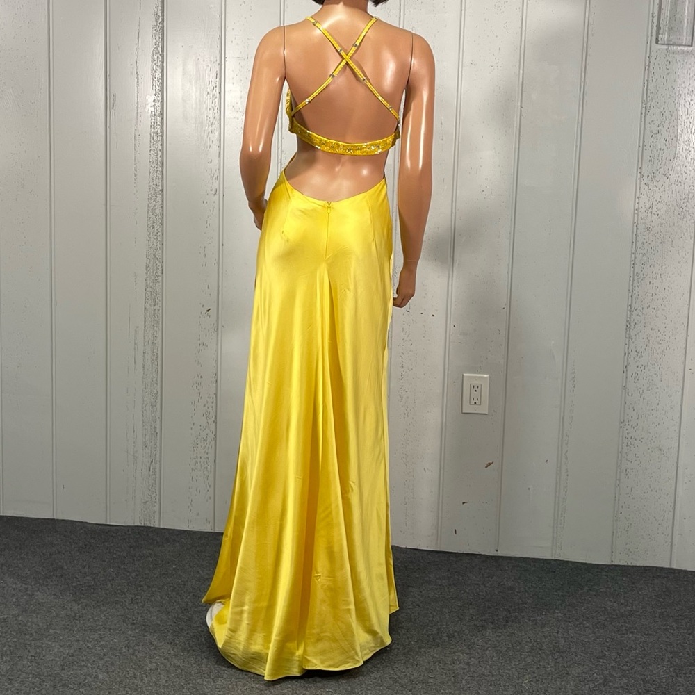 Aidan Mattox Women's Vibrant Yellow Silk Gown Sz 6 - Picture 10 of 17